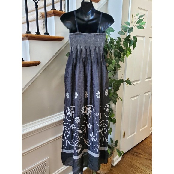 Lapsi Women Black Floral Polyester Square Neck Sleeveless Long Maxi Dress Size 1 - Picture 6 of 10